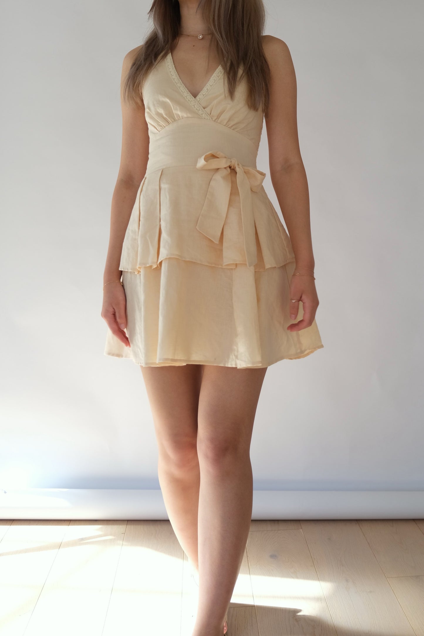 Alice Halter Neck Linen-Blend Dress (Beige)