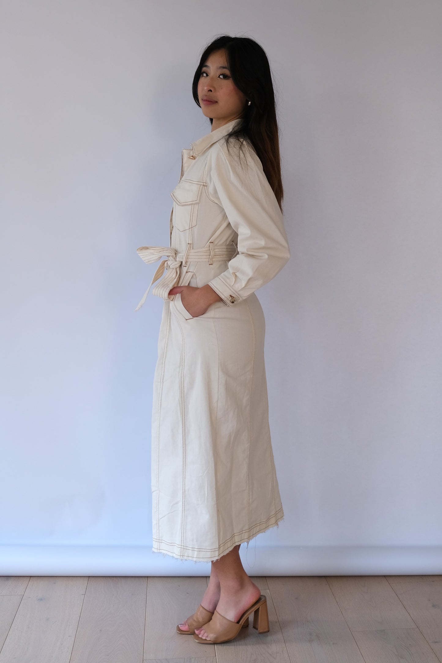 Anais Denim Coat Dress (Cream)