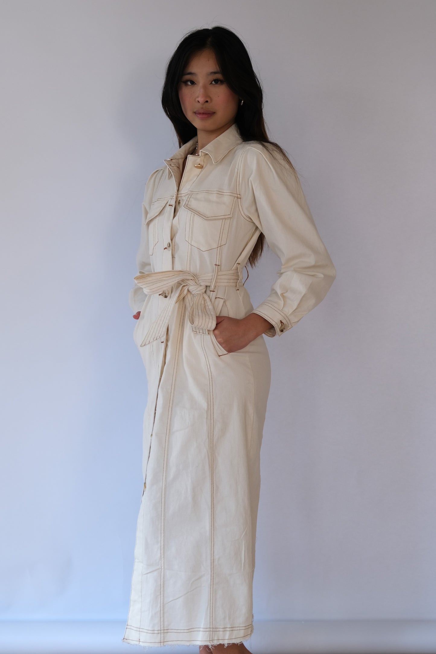 Anais Denim Coat Dress (Cream)