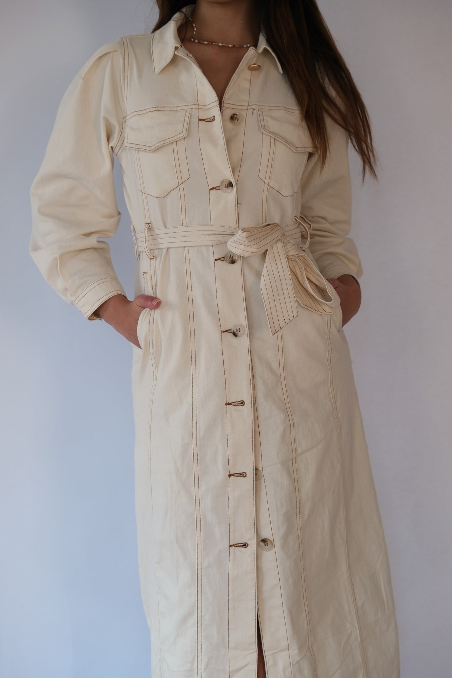 Anais Denim Coat Dress (Cream)