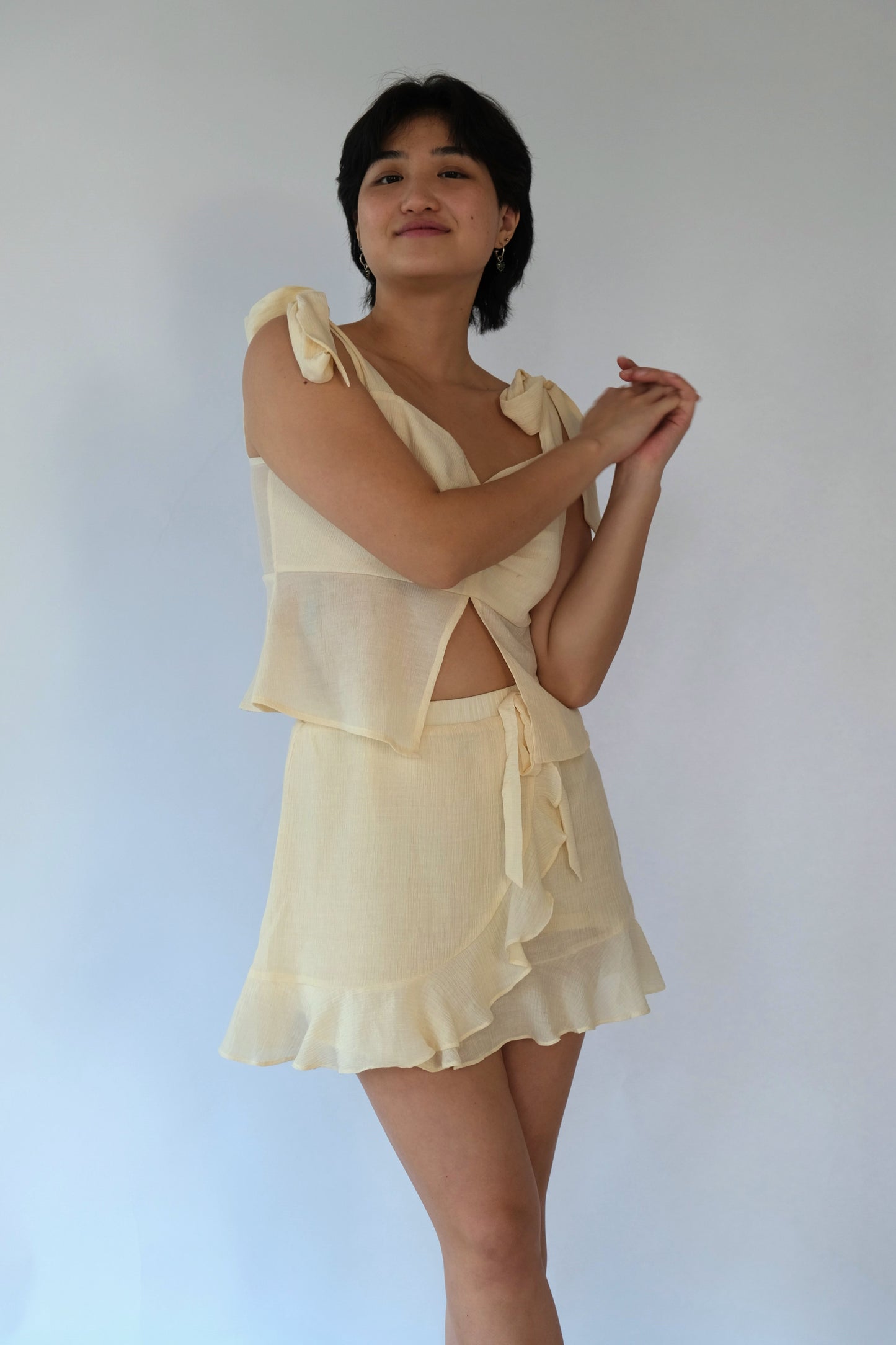 Kaia Mini Wrap Skirt (Cream)