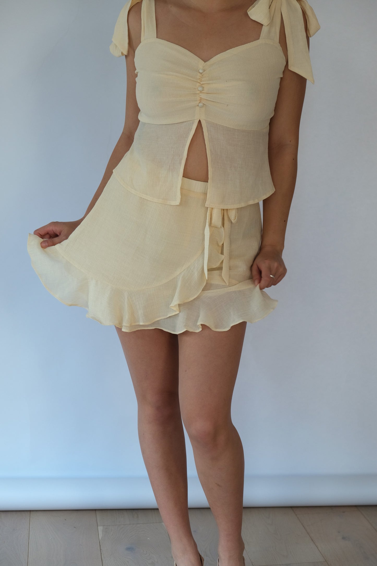 Kaia Mini Wrap Skirt (Cream)