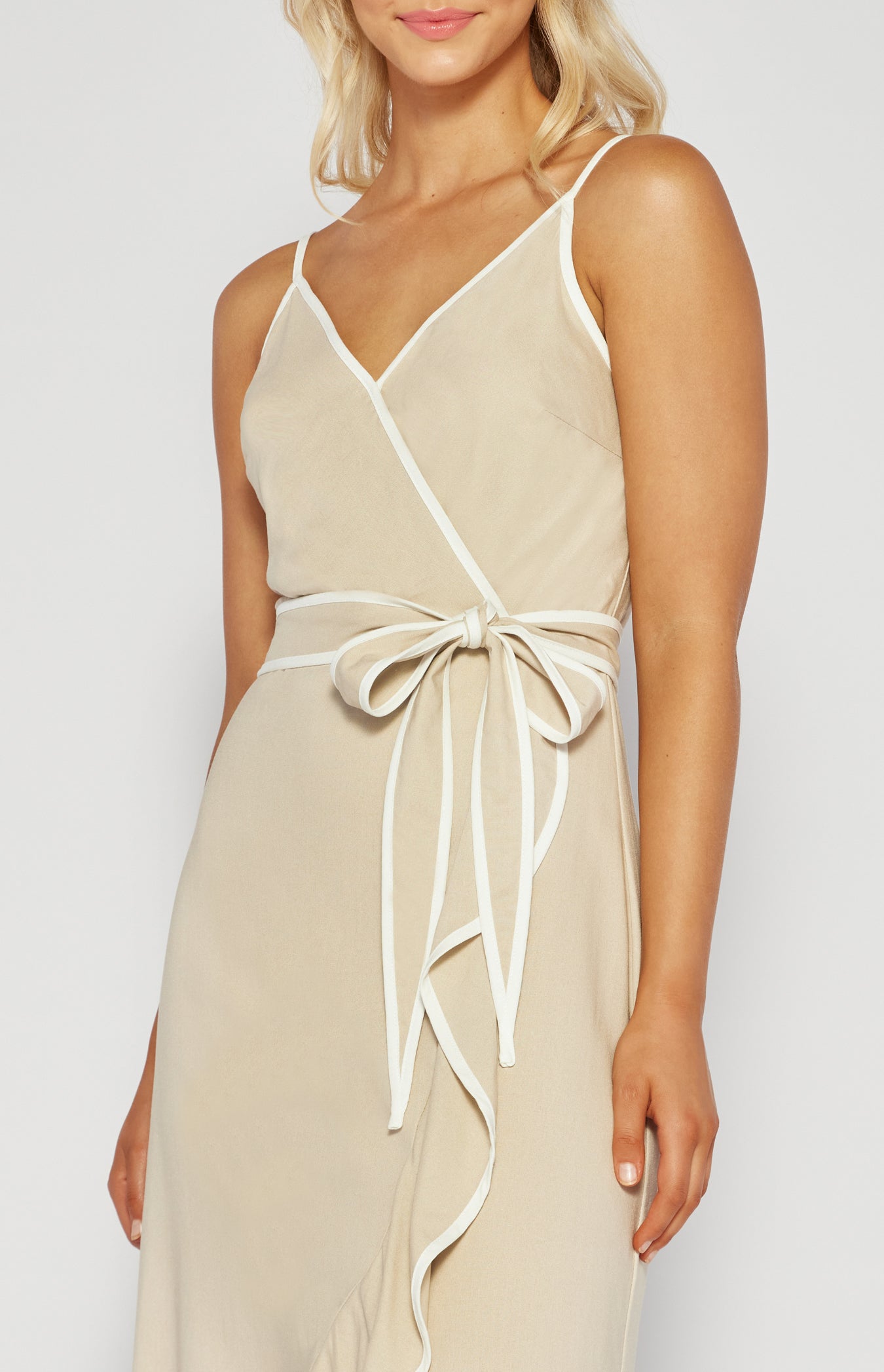 Sienna Contrast Binding Midi Dress (Beige)