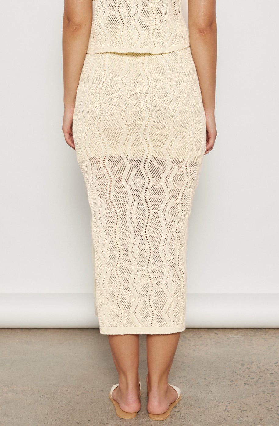 Kira Crochet Knit Midi Skirt (Cream)