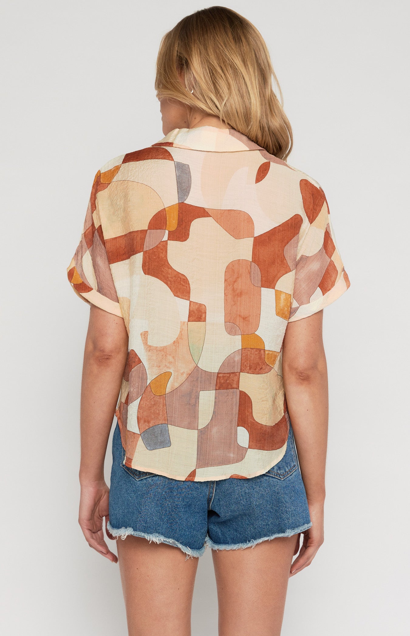 Cleo Abstract Print Oversized Button Up Shirt (Terracotta)