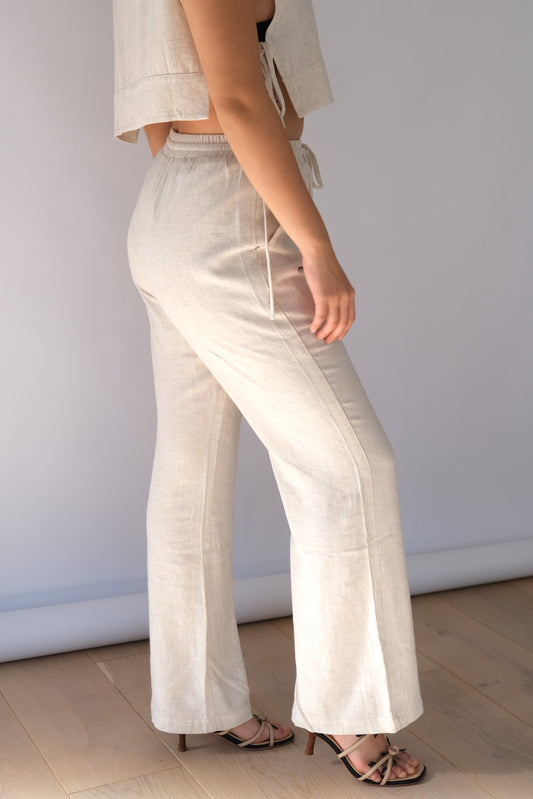 Zuri Linen Blend Drawstring Flare Pants