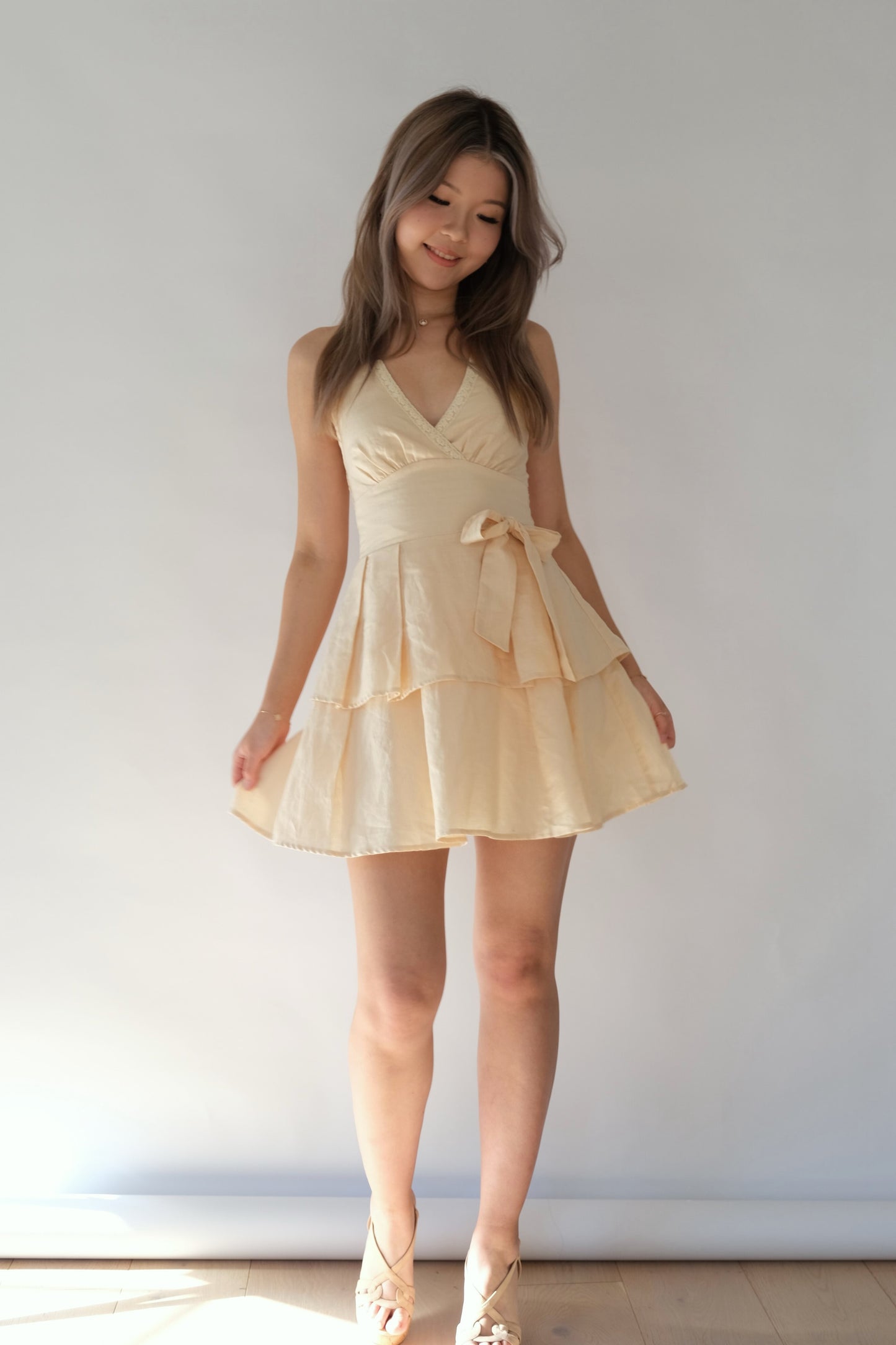 Alice Halter Neck Linen-Blend Dress (Beige)