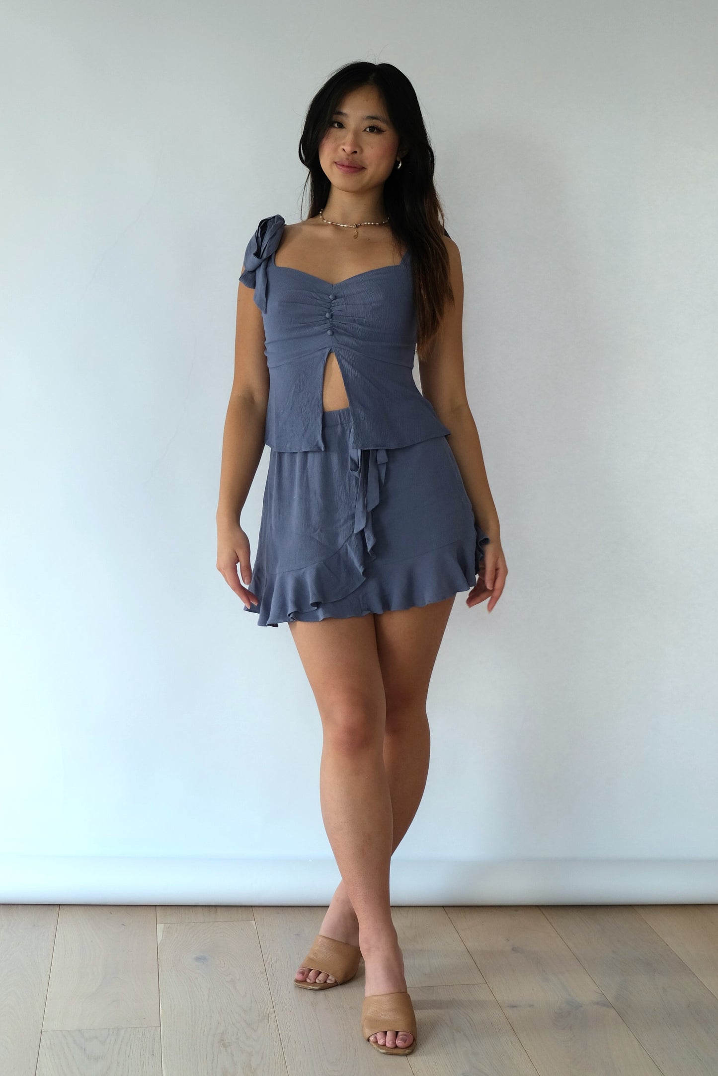 Kaia Tie Strap Top (Denim Blue)