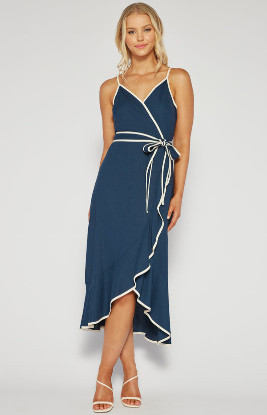 Sienna Contrast Binding Midi Dress (Navy)