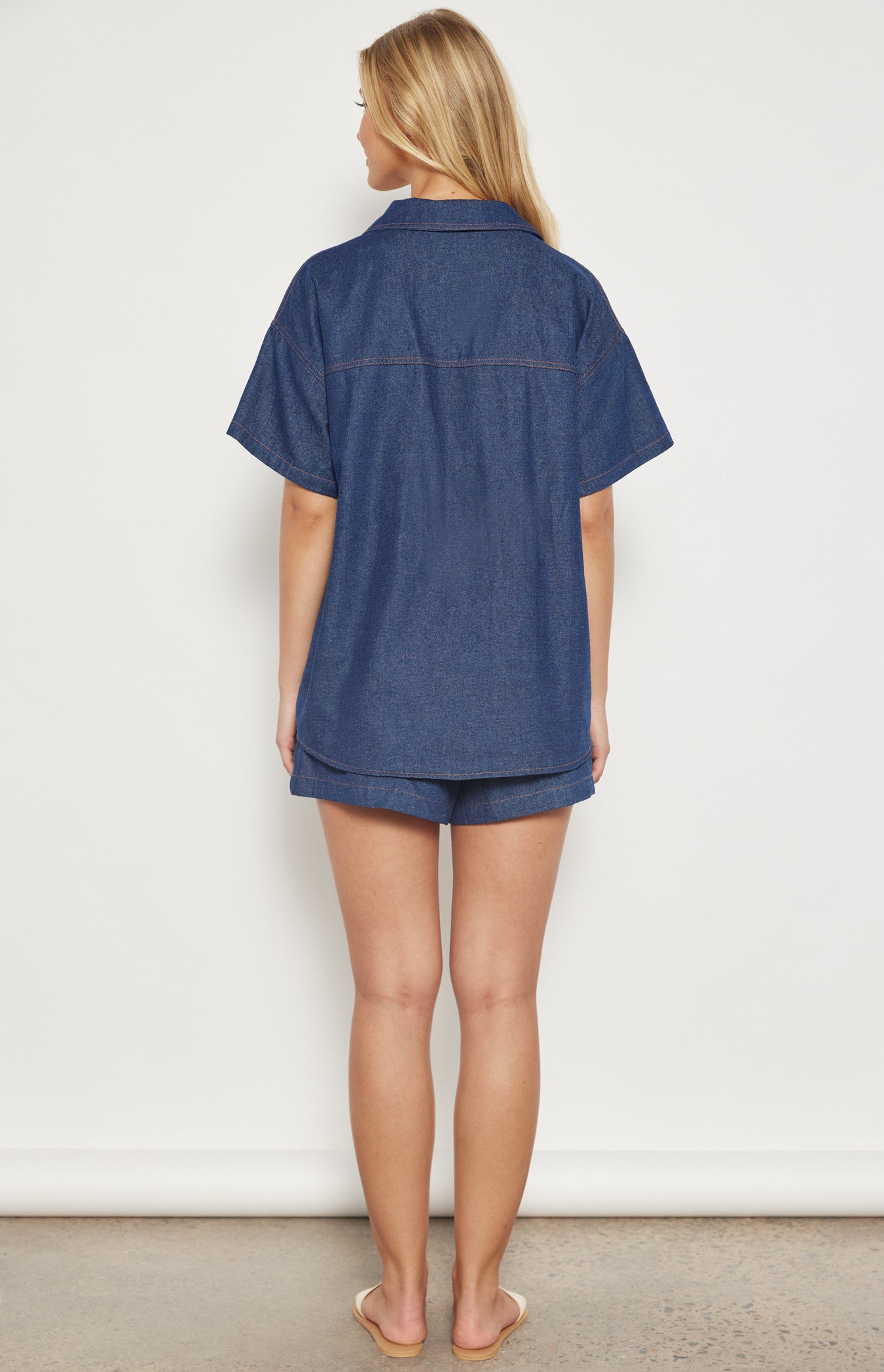 Billie Contrast Stitching Chambray Set